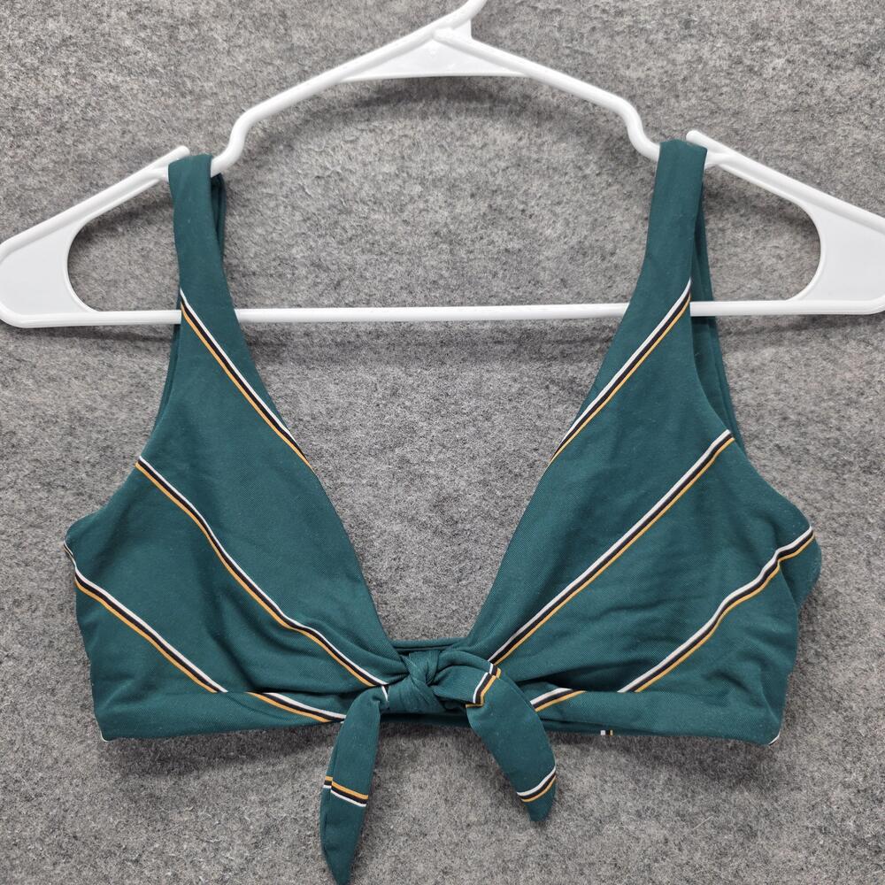 Seafolly Australia Bikini Top Womens 6 Green Striped Bralette Lined Bow